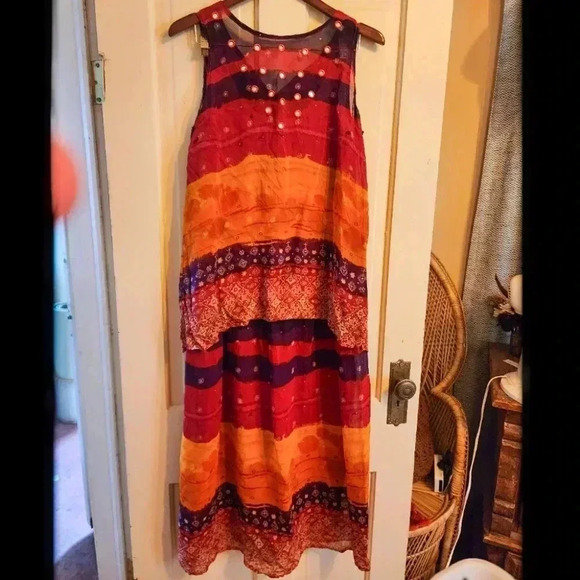 Vintage 90s Boho Dress - Red, Purple, and Orange - Picture 1 of 4